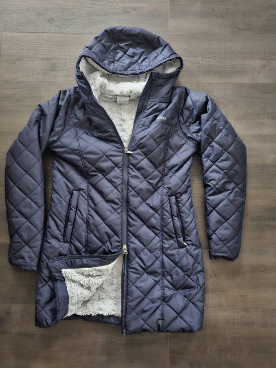 Columbia Jackets & Blazers - Columbia Women's Copper Crest Hooded Quilted Long Jacket – Dark Navy Blue, Size